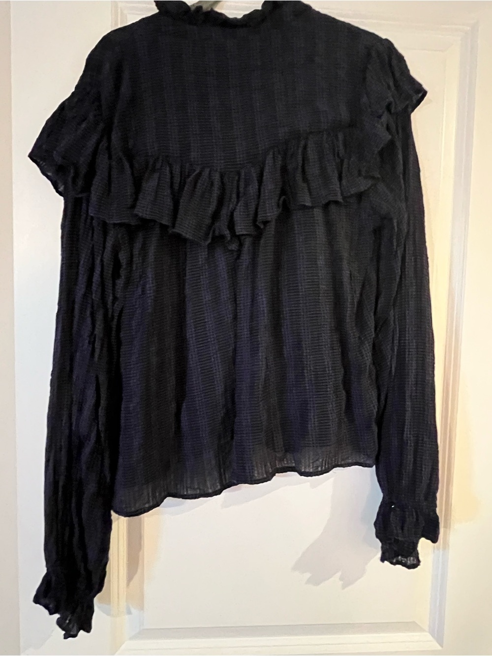 LoveShackFancy Navy Textured Ruffled Shirt - Picture 4 of 8